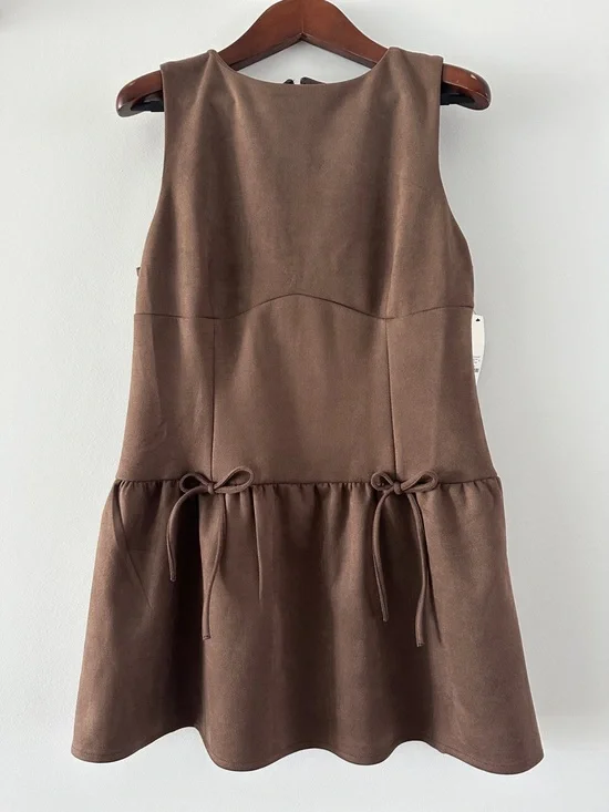 Francesca's Collections Brown Sleeveless Drop-Waist Tie Dress - Picture 1 of 8